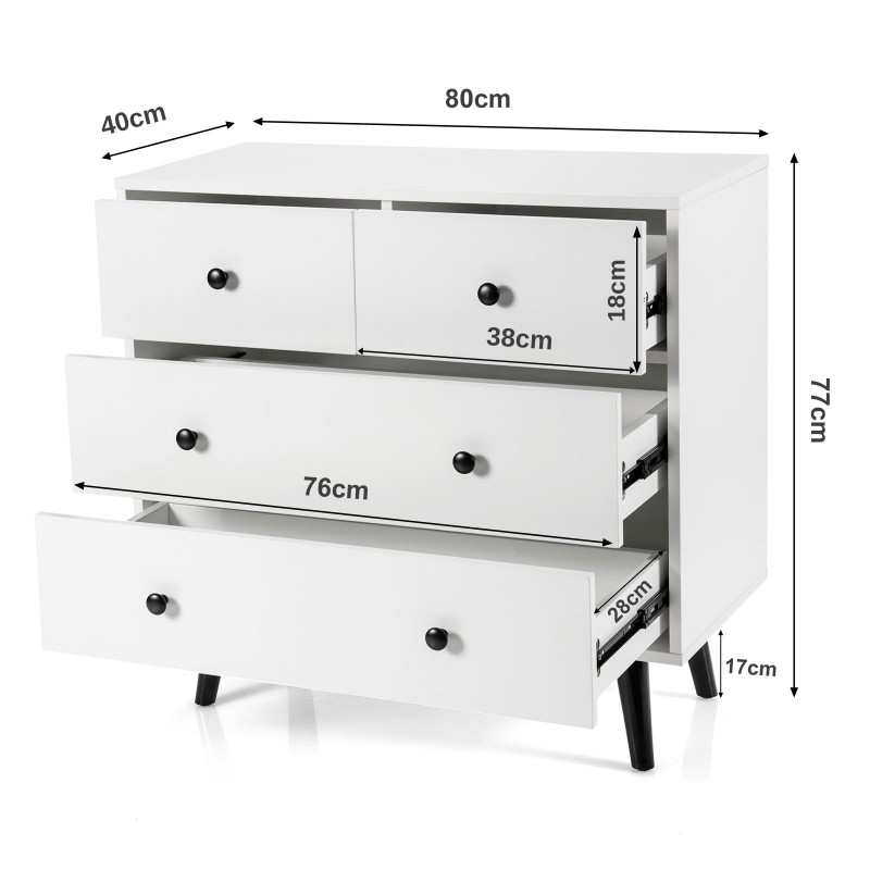 Valkoinen moderni neljän laatikon lipasto säilytyskaluste