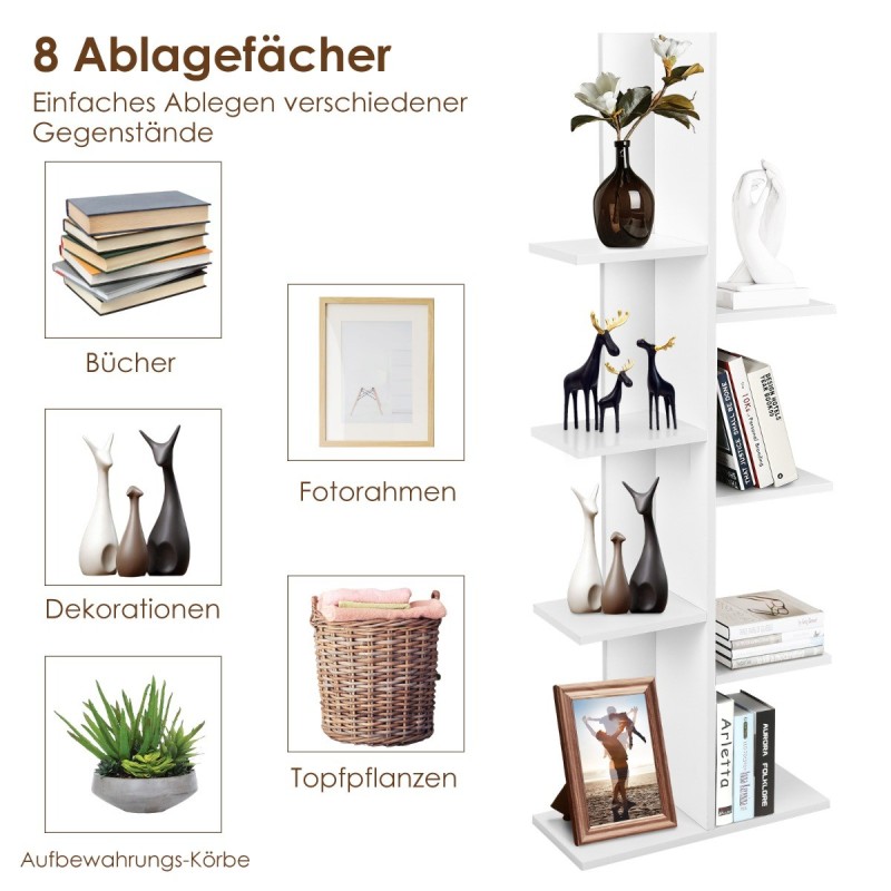 Valkoinen puinen kirjahylly 8 tasoa moderni design Valkoinen puinen kirjahylly 8 tasoa moderni design