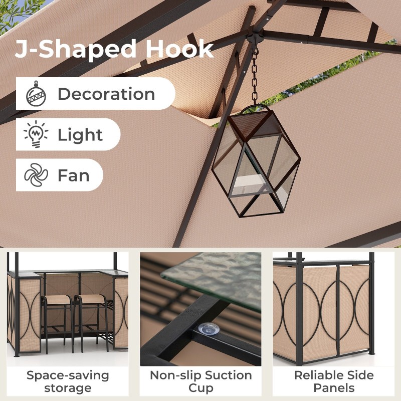 Grillikatos ja baarijakkarat lasipöydällä ulkotiloihin ruskea