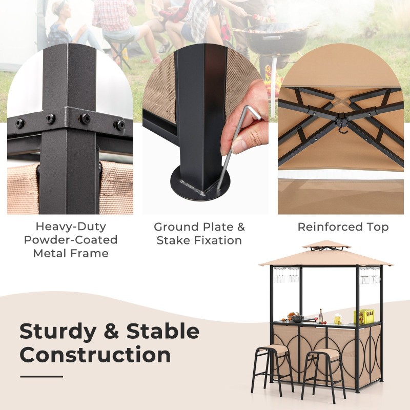 Grillikatos ja baarijakkarat lasipöydällä ulkotiloihin ruskea