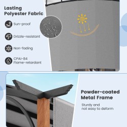 Harmaa kaareva säädettävä pergola 360x300 cm ulkokäyttöön