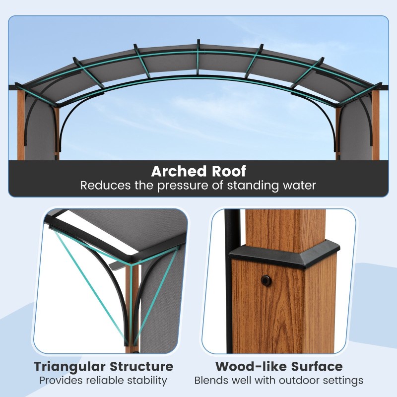 Harmaa kaareva säädettävä pergola 360x300 cm ulkokäyttöön
