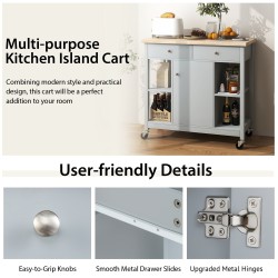 Liikuteltava keittiösaareke harmaa kumipuinen työtaso pyörillä