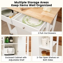 Liikuteltava keittiösaareke pyörillä ja kumipuinen taso valkoinen