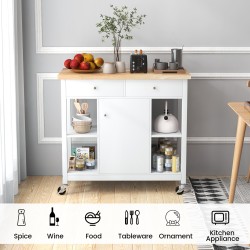 Liikuteltava keittiösaareke pyörillä ja kumipuinen taso valkoinen