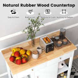 Liikuteltava keittiösaareke pyörillä ja kumipuinen taso valkoinen