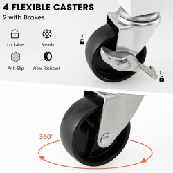 Liikuteltava keittiösaareke pyörillä ja kumipuinen taso valkoinen