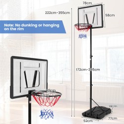 Korkeussäädettävä liikuteltava koripallokori musta täytettävällä jalustalla