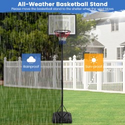 Korkeussäädettävä liikuteltava koripallokori musta täytettävällä jalustalla