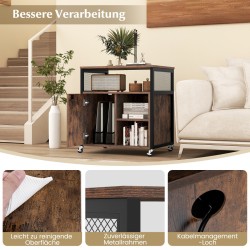 Monikäyttöinen ruskea aktiokaappi pyörillä ja latausasemalla