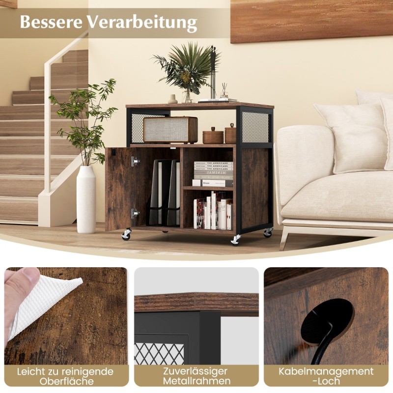 Monikäyttöinen ruskea aktiokaappi pyörillä ja latausasemalla