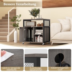 Harmaa monikäyttöinen aktiokaappi pyörillä ja latausasemalla