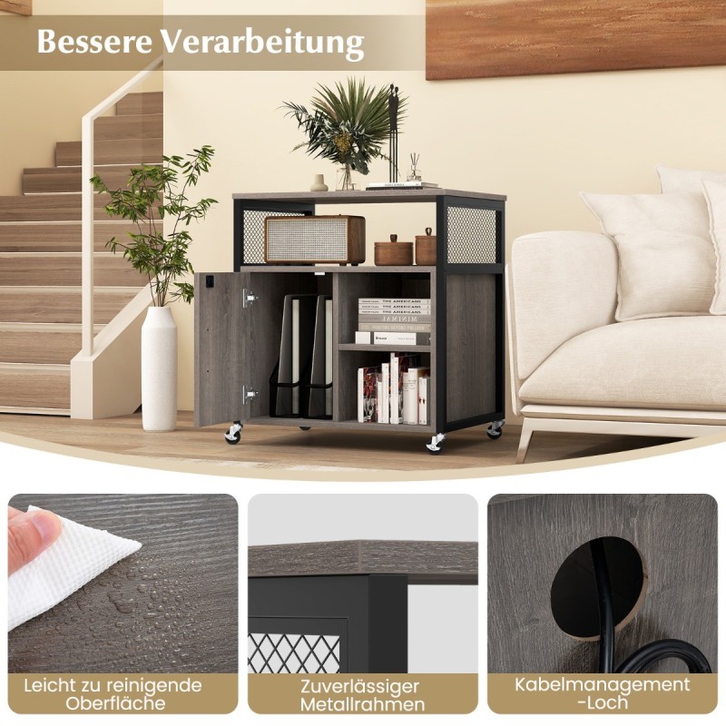 Harmaa monikäyttöinen aktiokaappi pyörillä ja latausasemalla