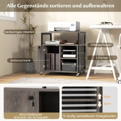 Harmaa monikäyttöinen aktiokaappi pyörillä ja latausasemalla