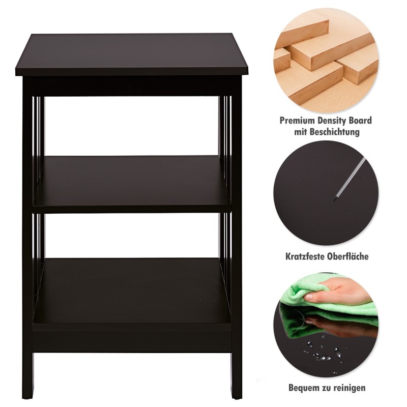 Kolmitasoinen kahvinvärinen yöpöytä ja sivupöytäsetti