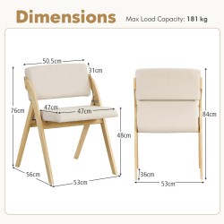 Setti 2 taitettavaa ruokatuolia kumipuujaloilla luonnonvärinen