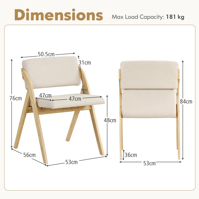 Setti 2 taitettavaa ruokatuolia kumipuujaloilla luonnonvärinen