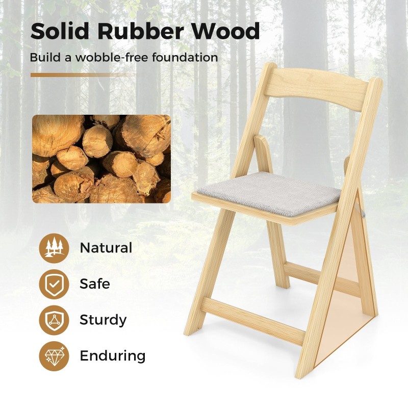 Kaksi taitettavaa keittiötuolia kumipuujaloilla, luonnonväri