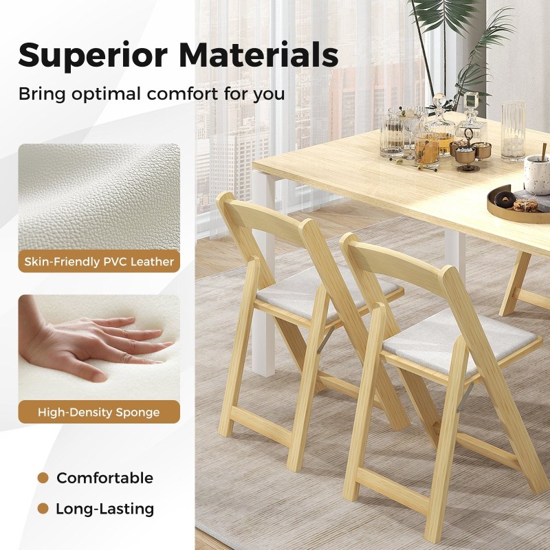 Kaksi taitettavaa keittiötuolia kumipuujaloilla, luonnonväri