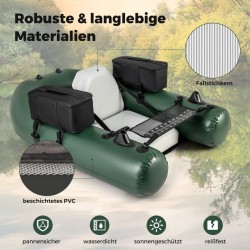 Vihreä puhallettava kalastusvene selkänojalla ja säilytystaskuilla Vihreä puhallettava kalastusvene selkänojalla ja säilytystaskuilla