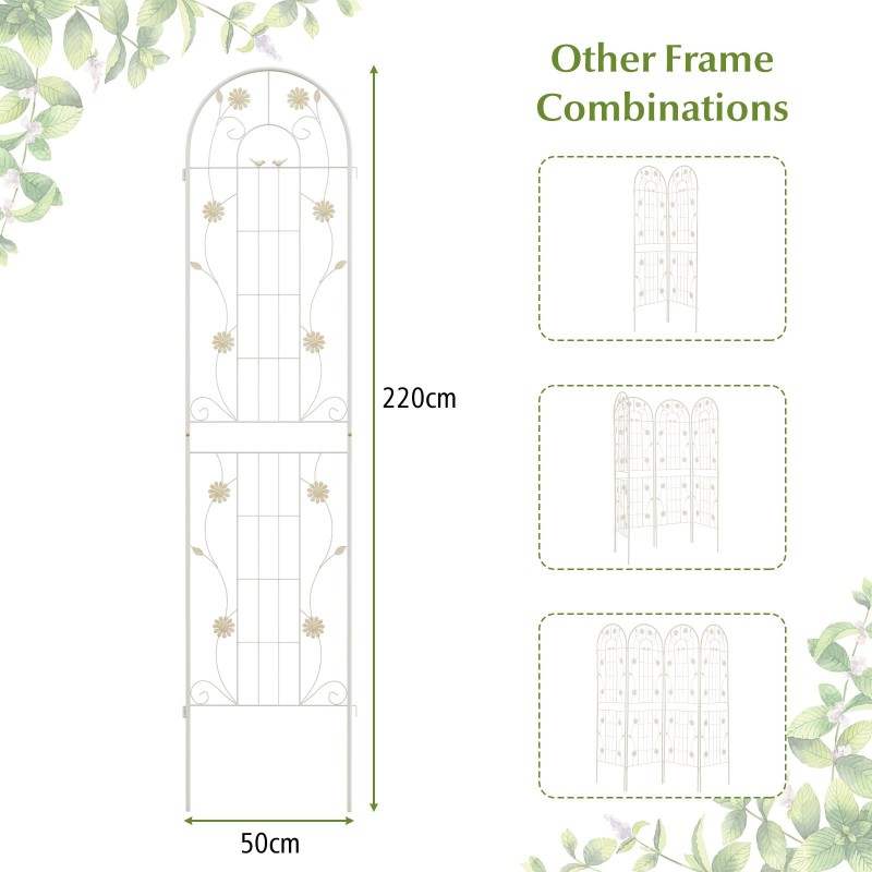 Valkoinen metallinen köynnöstuki 220 cm, 2 kpl setti