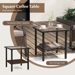 Kolmen osan patio-keinusetti kahvipöydällä ja tyynyillä