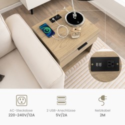 Moderni yöpöytä latausasemalla ja säilytystilalla, luonnonväri