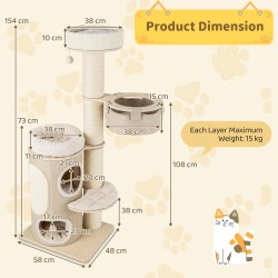 Monitasoinen kissapuu luonnollisella sisalilla ja riippumatolla