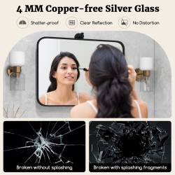 Musta metallikehyksinen kääntyvä suorakulmainen seinäpeili