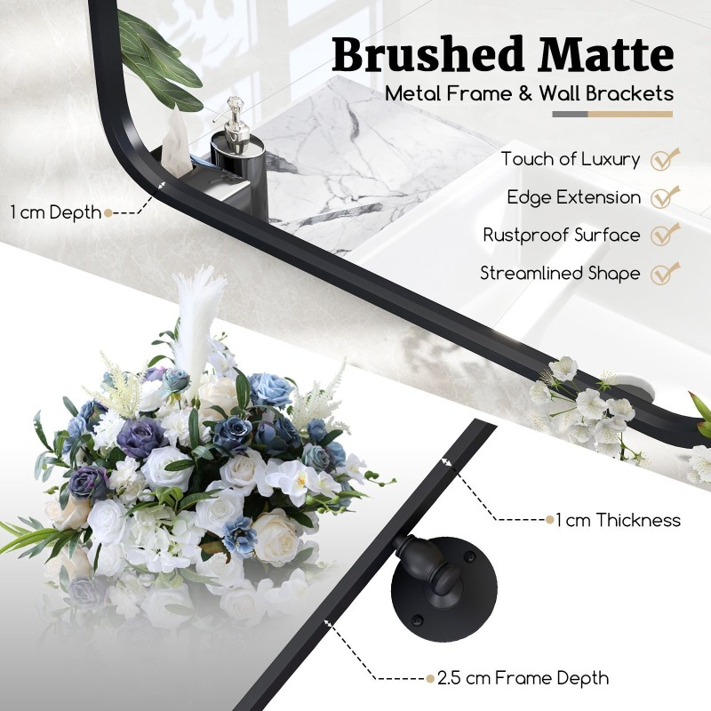 Musta metallikehyksinen kääntyvä suorakulmainen seinäpeili