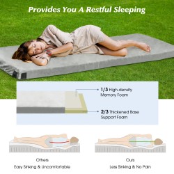 Kevyt harmaa memory-vaahtomuovi makuualusta flanellipäällisellä retkeilyyn