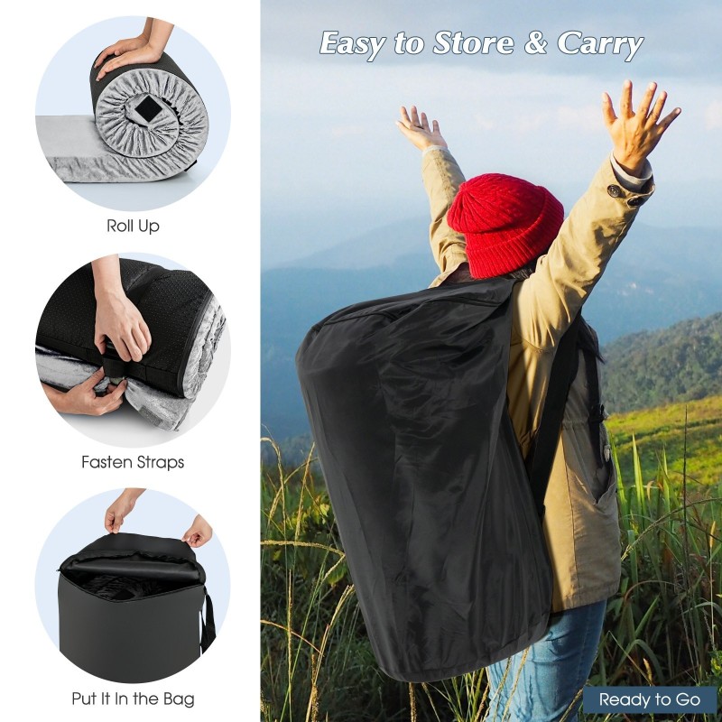 Kevyt harmaa memory-vaahtomuovi makuualusta flanellipäällisellä retkeilyyn