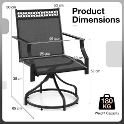 Kääntyvät patiotuolit 2 kpl, nopeasti kuivuva kangas, musta