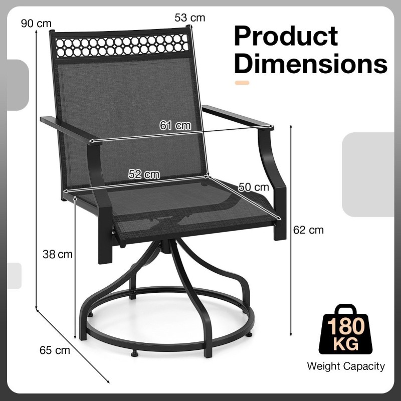 Kääntyvät patiotuolit 2 kpl, nopeasti kuivuva kangas, musta