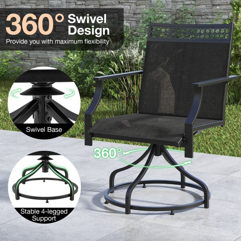 Kääntyvät patiotuolit 2 kpl, nopeasti kuivuva kangas, musta