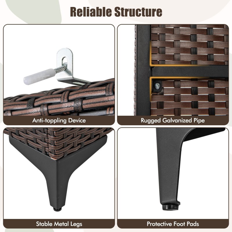 Rottinkivaatekaappi ripustustangolla ja säilytyskuutioilla ruskea