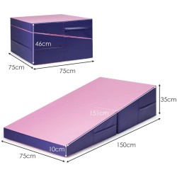 Ergonominen taitettava voimistelumatto kahvoilla, lila ja pinkki