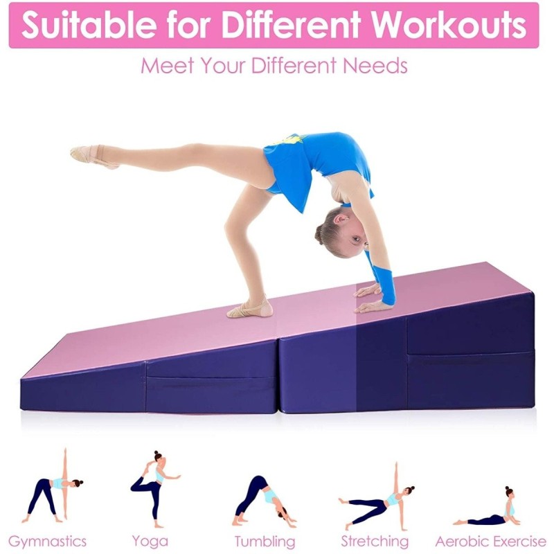 Ergonominen taitettava voimistelumatto kahvoilla, lila ja pinkki