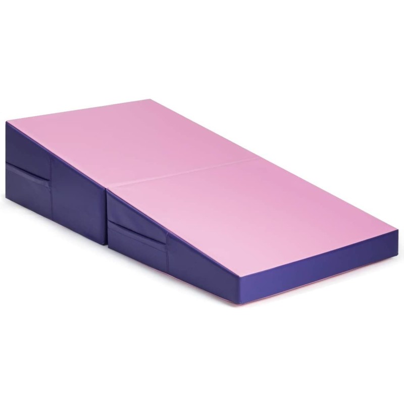 Ergonominen taitettava voimistelumatto kahvoilla, lila ja pinkki