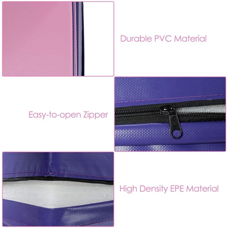 Ergonominen taitettava voimistelumatto kahvoilla, lila ja pinkki