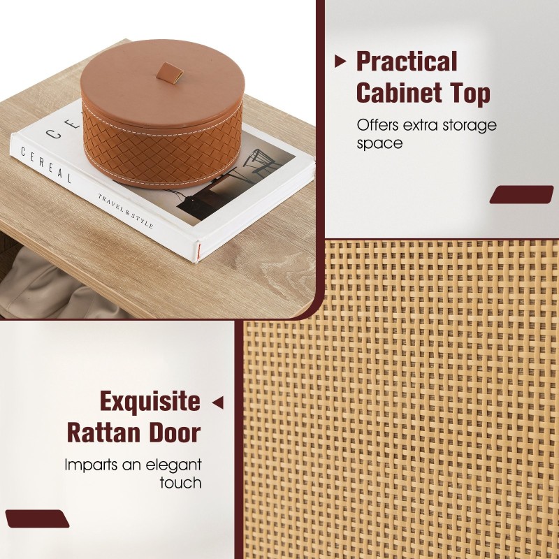 2-in-1 rottinki kenkäkaappi penkillä ja säädettävillä hyllyillä