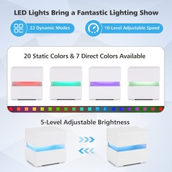 Valkoinen yöpöytä LED-valoilla ja kahdella laatikolla