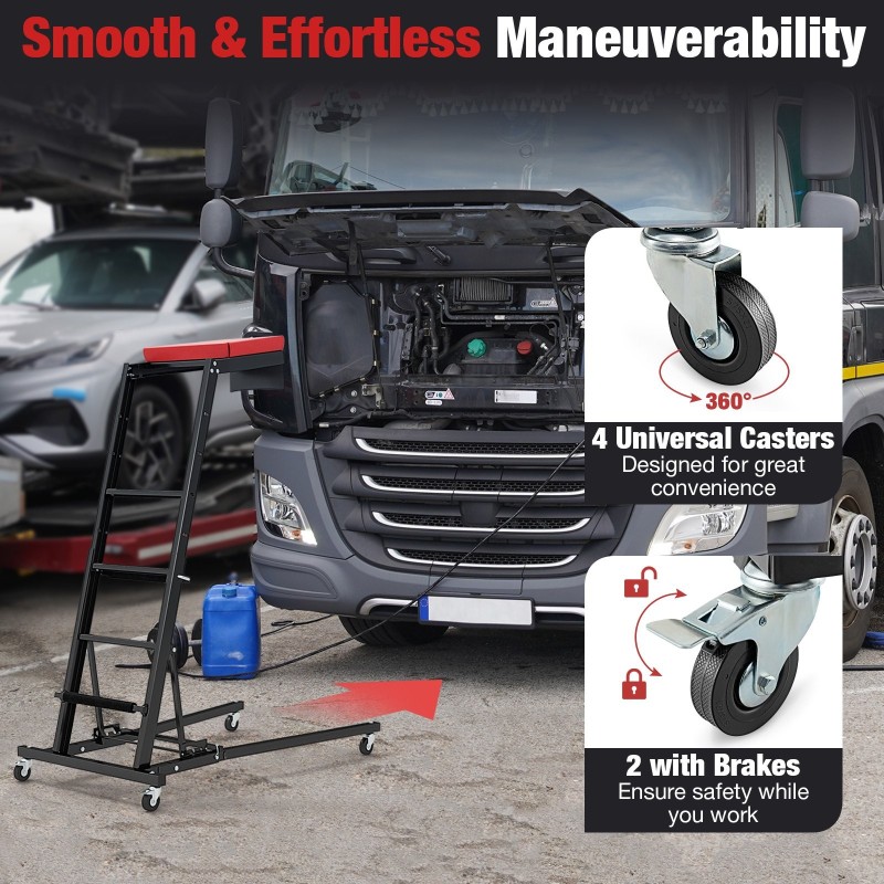 Taitettava korkean moottoritilan korjaukseen tarkoitettu tikapuu säädettävällä korkeudella