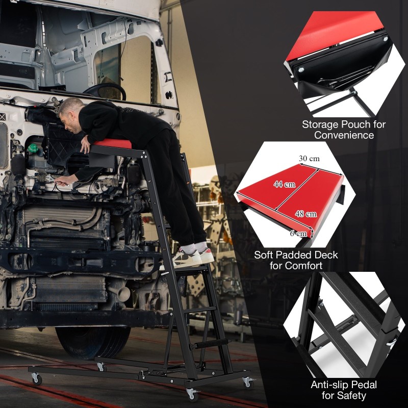 Taitettava korkean moottoritilan korjaukseen tarkoitettu tikapuu säädettävällä korkeudella
