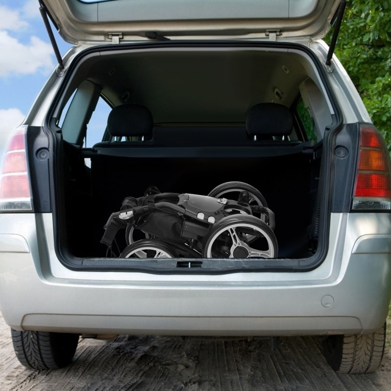 Golfkärry harmaa vedenpitävällä laukulla ja jalkajarrulla