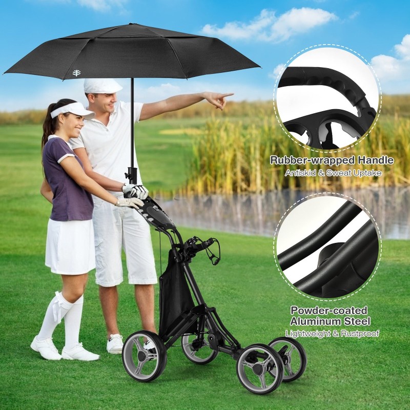 Golfkärry harmaa vedenpitävällä laukulla ja jalkajarrulla