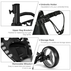 Golfkärry harmaa vedenpitävällä laukulla ja jalkajarrulla