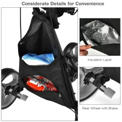 Golfkärry harmaa vedenpitävällä laukulla ja jalkajarrulla