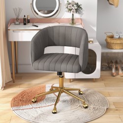 Moderni harmaa kääntyvä samettinen toimistotuoli tikatulla selkänojalla