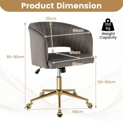 Moderni harmaa kääntyvä samettinen toimistotuoli tikatulla selkänojalla